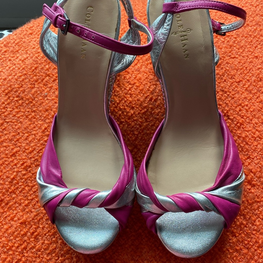 Cole Haan Pink/Silver Wedge Sandals 7 1/2